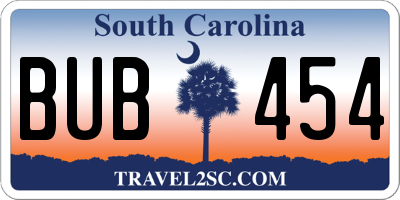 SC license plate BUB454