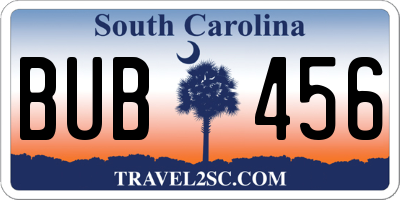 SC license plate BUB456