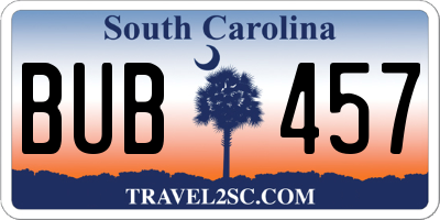 SC license plate BUB457
