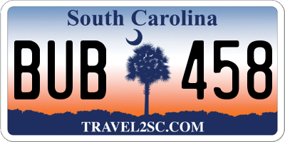 SC license plate BUB458