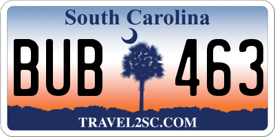 SC license plate BUB463