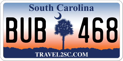 SC license plate BUB468