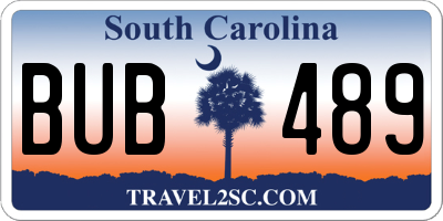 SC license plate BUB489