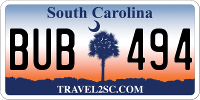 SC license plate BUB494