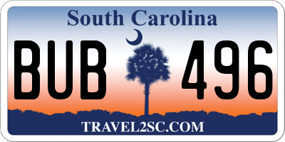 SC license plate BUB496