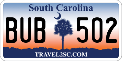 SC license plate BUB502