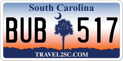 SC license plate BUB517