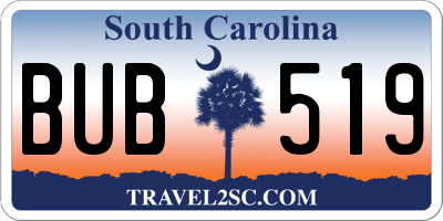 SC license plate BUB519