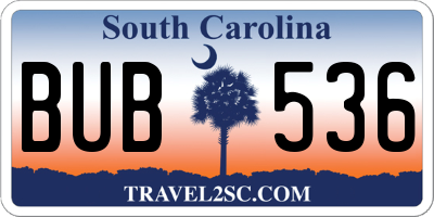 SC license plate BUB536