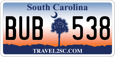 SC license plate BUB538