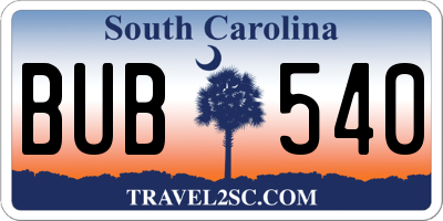 SC license plate BUB540