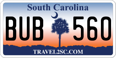 SC license plate BUB560