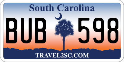 SC license plate BUB598