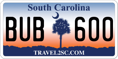 SC license plate BUB600