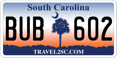 SC license plate BUB602