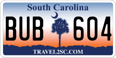 SC license plate BUB604