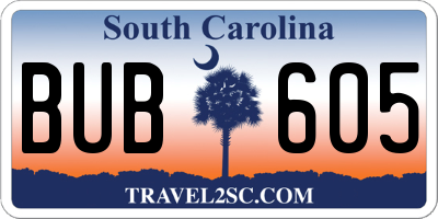 SC license plate BUB605