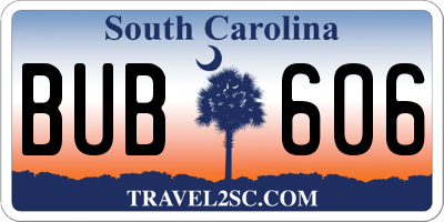 SC license plate BUB606