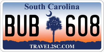 SC license plate BUB608
