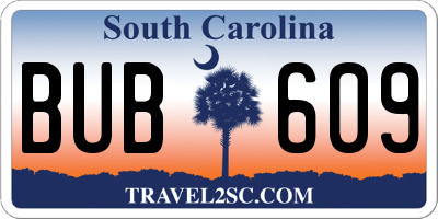 SC license plate BUB609