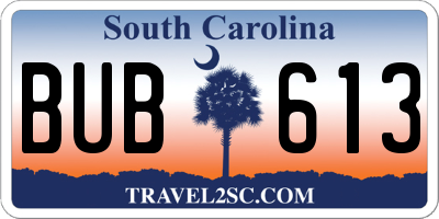 SC license plate BUB613