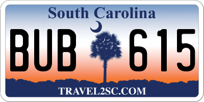 SC license plate BUB615