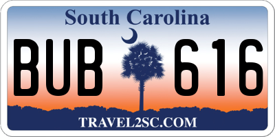 SC license plate BUB616