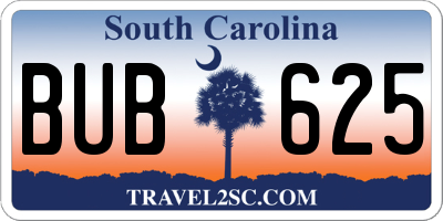 SC license plate BUB625