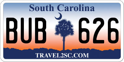 SC license plate BUB626