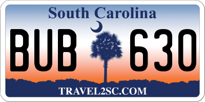 SC license plate BUB630
