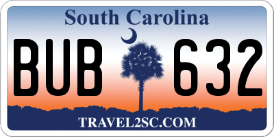 SC license plate BUB632