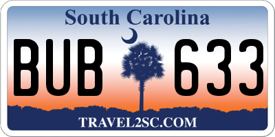SC license plate BUB633