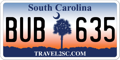 SC license plate BUB635