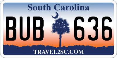 SC license plate BUB636