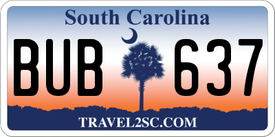 SC license plate BUB637