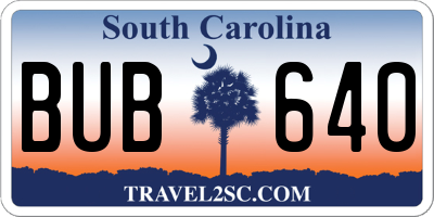 SC license plate BUB640