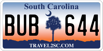 SC license plate BUB644
