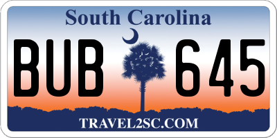 SC license plate BUB645
