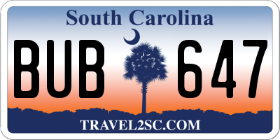 SC license plate BUB647