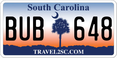 SC license plate BUB648