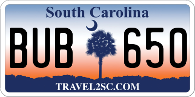 SC license plate BUB650