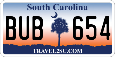 SC license plate BUB654