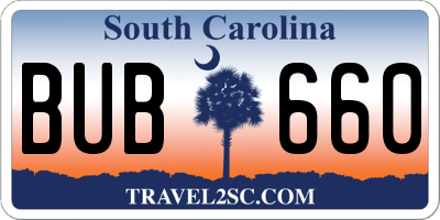 SC license plate BUB660