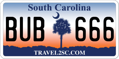 SC license plate BUB666