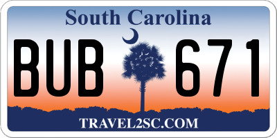 SC license plate BUB671