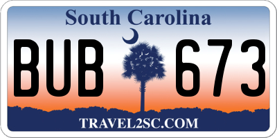 SC license plate BUB673