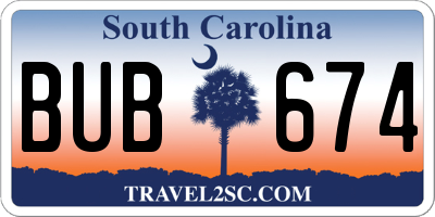 SC license plate BUB674