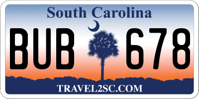 SC license plate BUB678