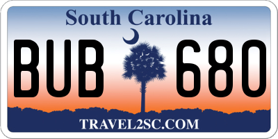 SC license plate BUB680