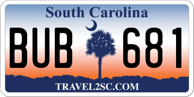 SC license plate BUB681